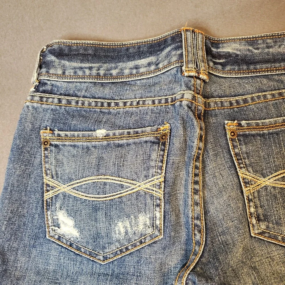 Abercrombie & Fitch Bermuda Jean Shorts Cut Off Sz 4‎ Blue Denim Frayed Hem